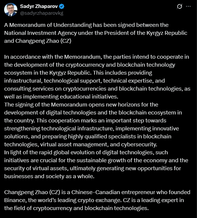 Quelques semaines après le Kazakhstan, c'est au tour du Kirghizistan de se lancer dans l'économie numérique et la crypto avec un projet de stablecoin et un autre de MNBC. Comme pour son imposant voisin du nord, ce sera également Binance qui sera aux manettes et qui conseillera les autorités pour mettre en place ses différentes initiatives. Direction Bichkek pour faire le point. 