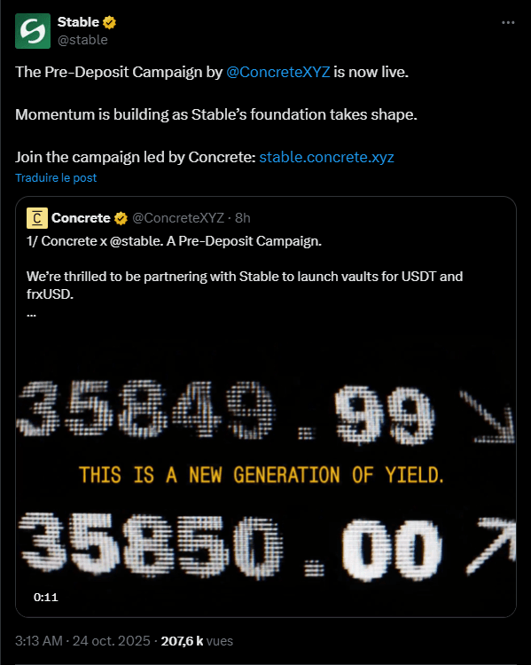 Le 21 octobre, le projet Stable a annoncé le lancement de la première phase de son programme de pré-dépôt. En pratique, cette phase visait à allouer 10% des récompenses de dépôt à des partenaires stratégiques. Néanmoins, certains membres de la communauté ont mis en lumière un potentiel problème d’équité dans la distribution des dépôts.