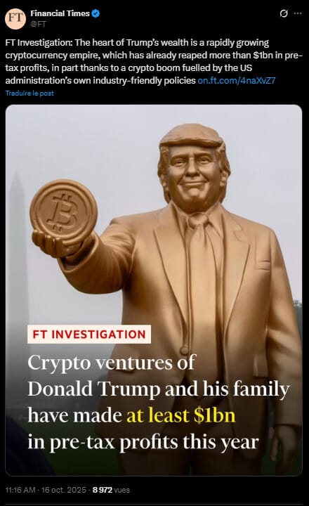 Depuis son retour à la Maison-Blanche, le président Donald Trump a tenu ses promesses de campagne d’être pro-Bitcoin et pro-cryptomonnaies. En plus de la création d’une réserve stratégique de Bitcoin pour les États-Unis décidée par décret, le président Trump a également lancé World Liberty Financial pour proposer des investissements cryptos. Et visiblement, cette dernière entreprise familiale a eu beaucoup de succès, ce qui soulève quelques questions.