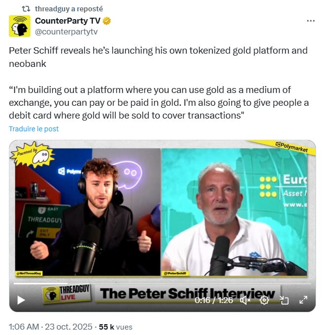 L’ennemi de Bitcoin Peter Schiff veut exploiter les technologies cryptos pour lancer son or tokenisé.
