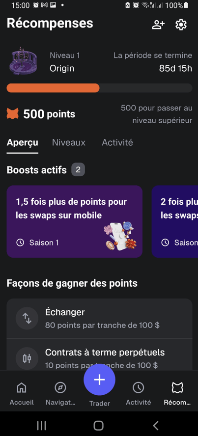 Onglet récompenses sur Metamask mobile