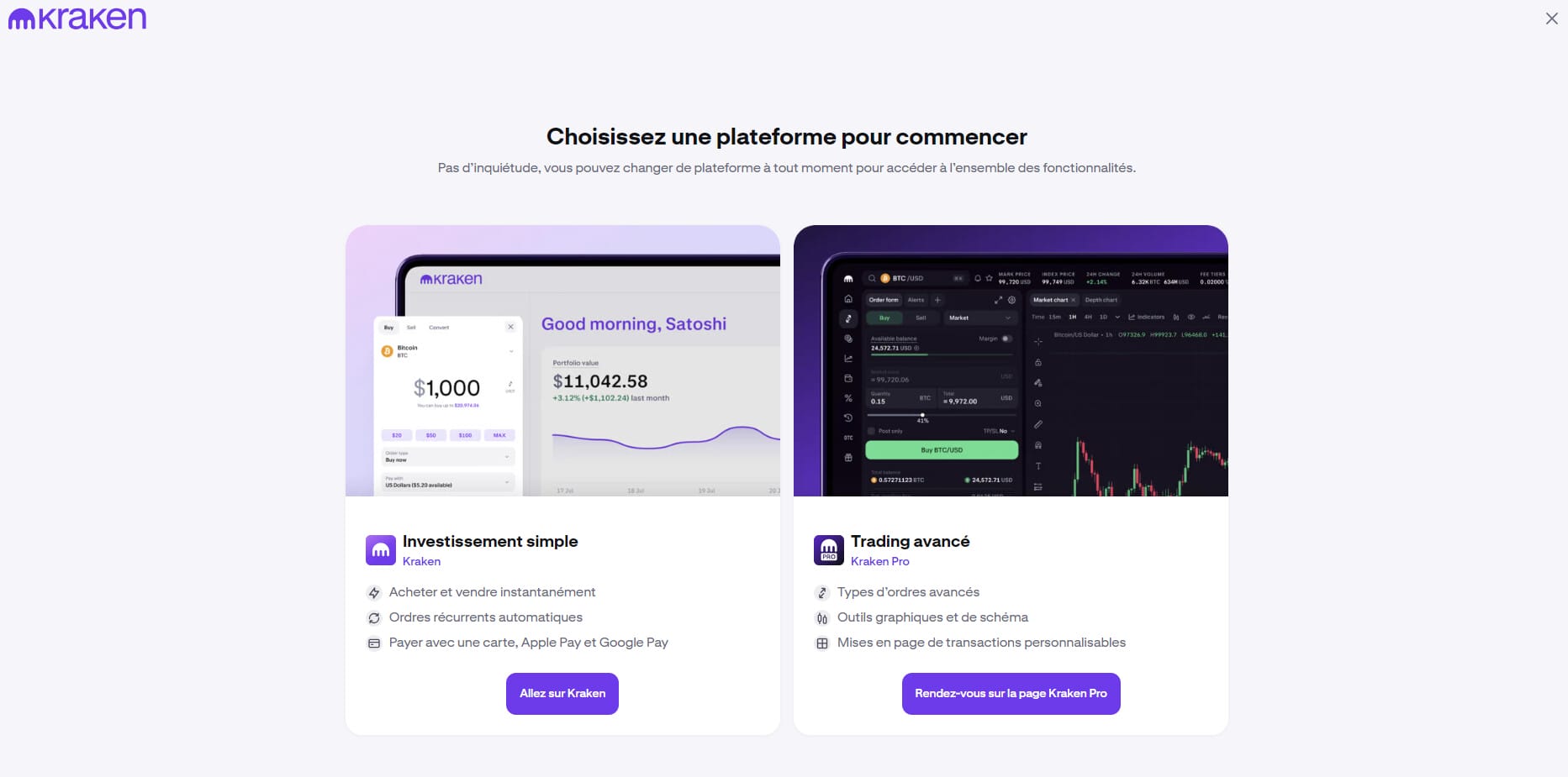 Choix entre Kraken et Kraken Pro