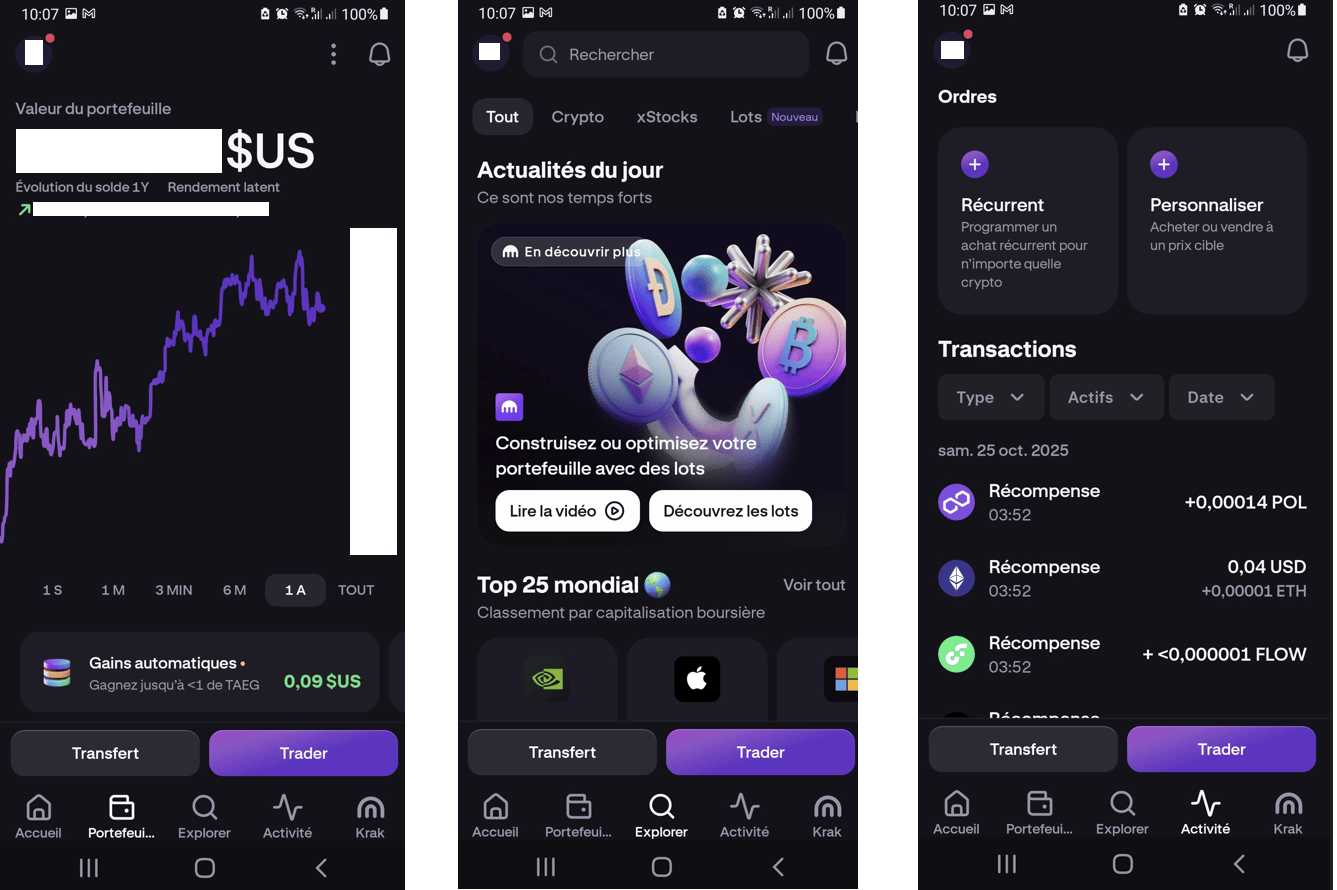 Version mobile basique de Kraken