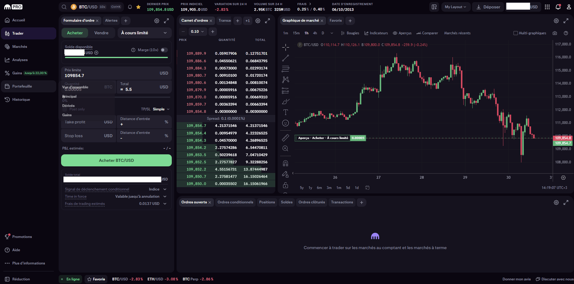 Trading sur Kraken Pro