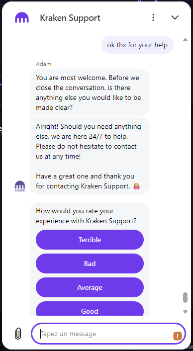 Chat avec le support client sur Kraken
