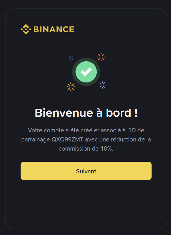 Compte créé sur Binance