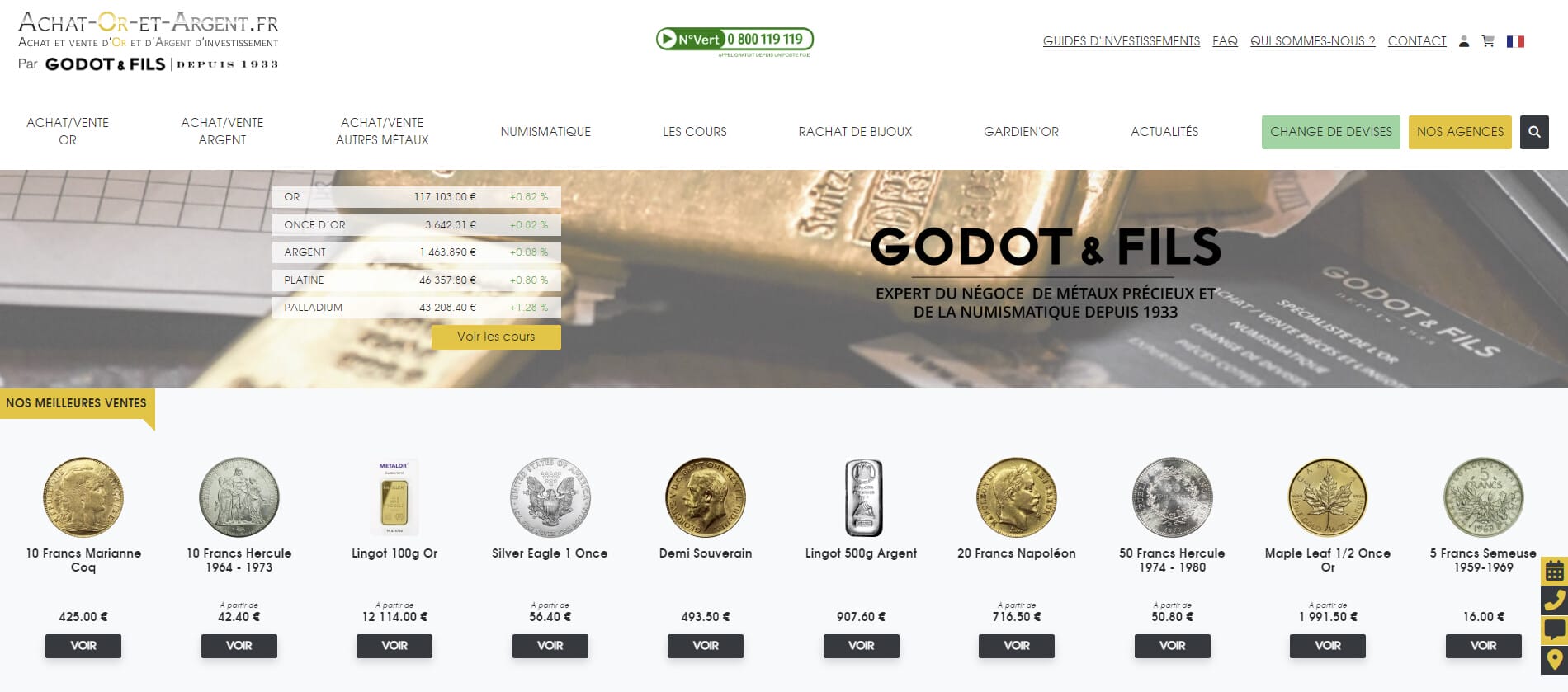 Vente d'or physique ne ligne par Godot & Fils