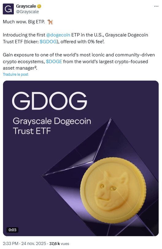 Grayscale lance son ETF Dogecoin en bourse.