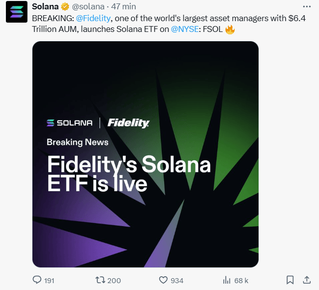 Fidelity lance son ETF Solana au comptant, FSOL.