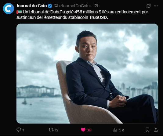 La justice de Dubaï vient d’ordonner le gel de 456 millions de dollars d’actifs en lien avec le sauvetage des réserves du stablecoin TrueUSD par Justin Sun, le fondateur de Tron. Cette décision fait suite à une audience de juillet opposant Techteryx Ltd à plusieurs banques et à Aria Commodities DMCC, accusés de ne pas avoir restitué les fonds de réserve du stablecoin. On fait le point sur cette affaire complexe.