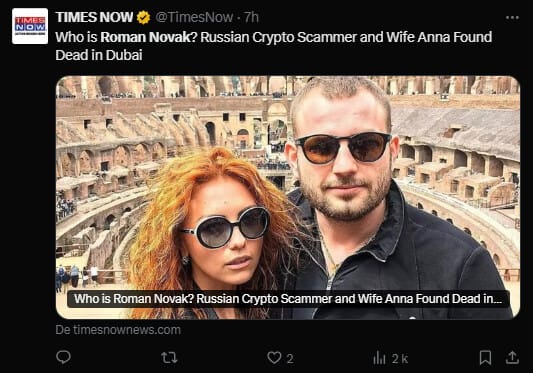 Roman et Anna Novak, résidant à Dubaï et connus pour leur train de vie ostentatoire sur les réseaux sociaux, ont été retrouvés assassinés et enterrés dans le désert des Émirats arabes unis. La disparition du couple, survenue après un voyage près de la frontière avec Oman, a rapidement été traitée comme un enlèvement avec demande de rançon en cryptomonnaies. L'enquête a mené à l'arrestation en Russie de trois suspects, dont deux vétérans du conflit ukrainien et un ex-policier reconverti. Les investigations ont révélé que la tentative d'extorsion était liée aux activités passées de Roman Novak, visé par une enquête pour escroquerie à la crypto. Voici ce que l'on sait de cette affaire. 
