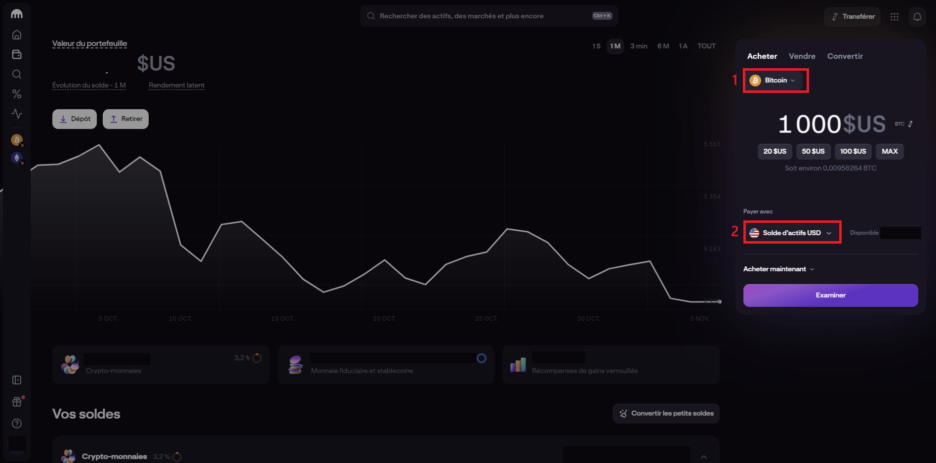 Achat de bitcoin via l'interface basique de Kraken
