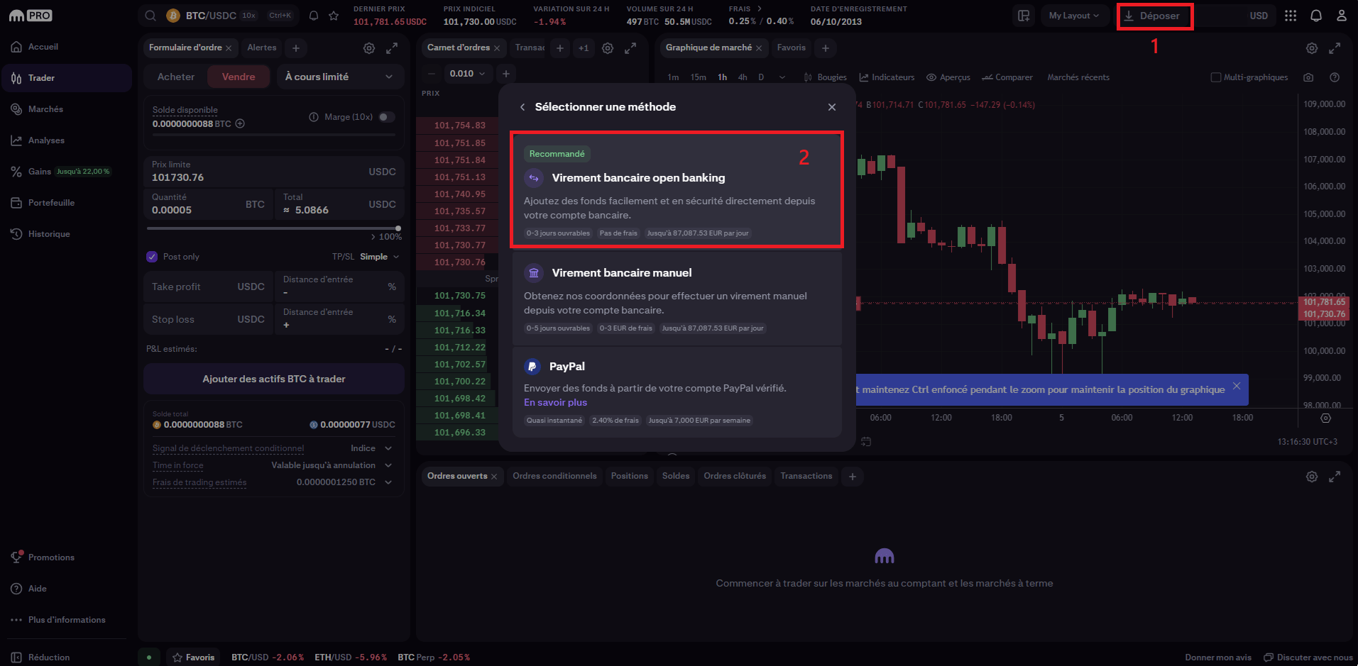 Dépôt de fonds sur Kraken