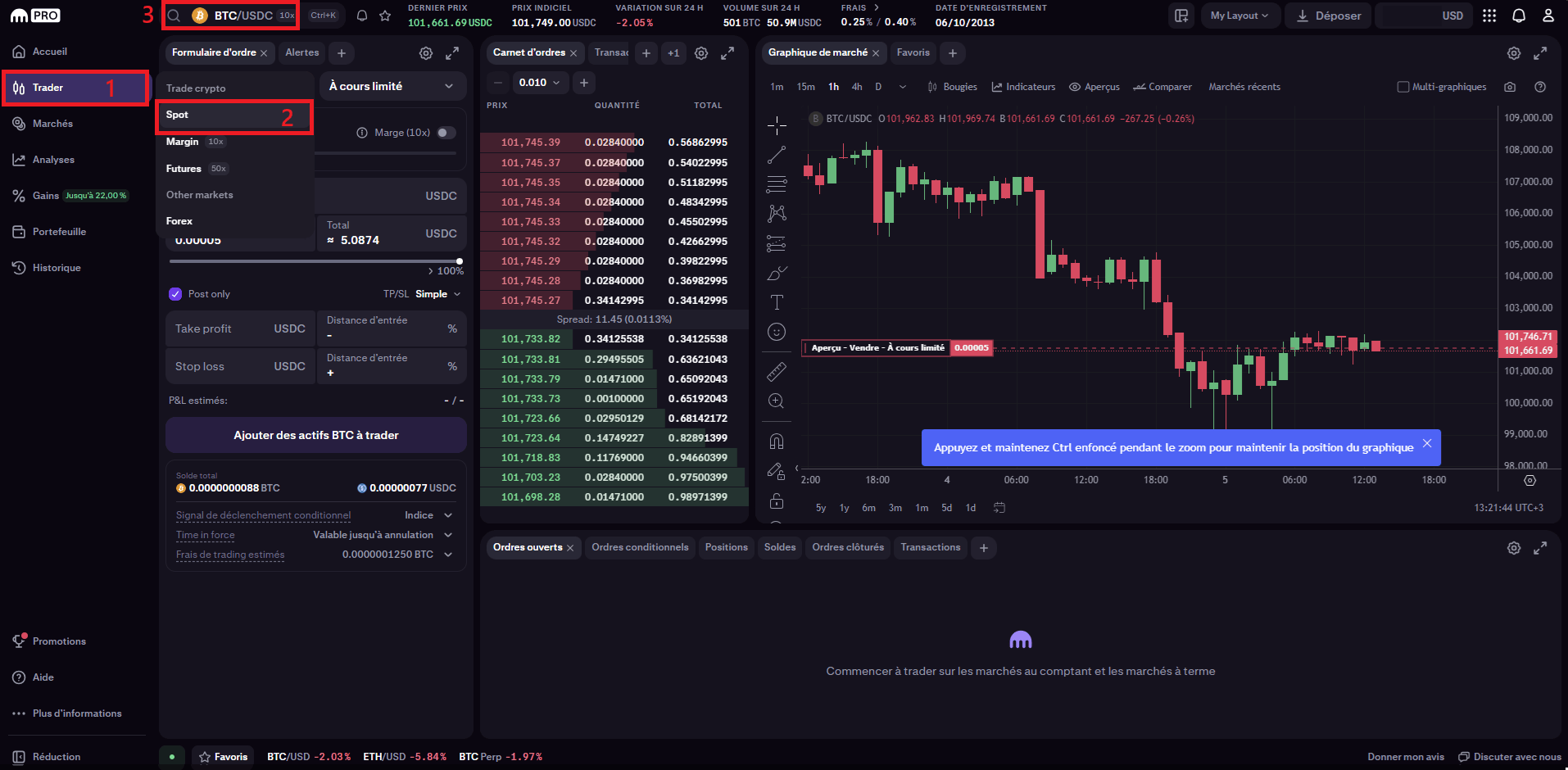 Achat de bitcoin sur Kraken Pro