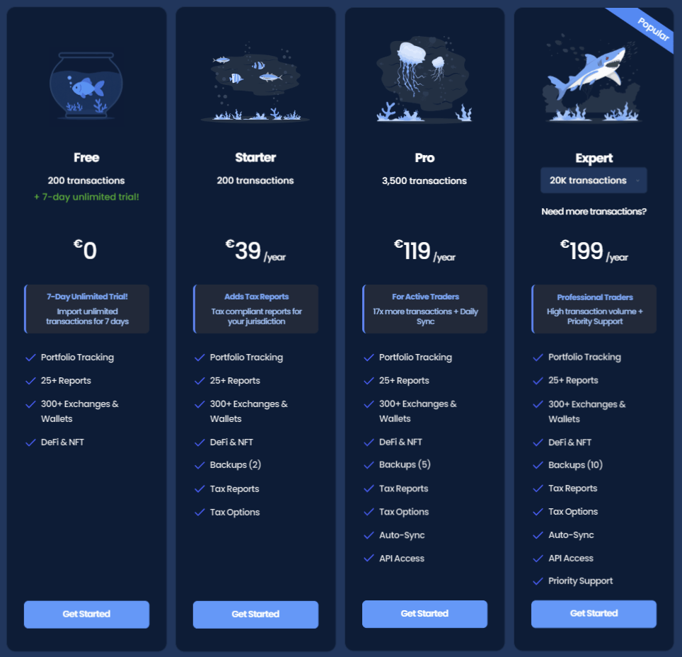 Les différentes formules proposées par CoinTracking