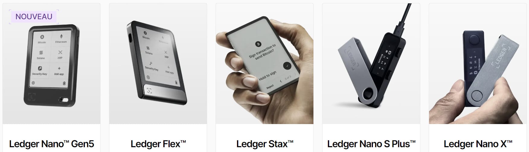 Gamme des wallets crypto Ledger