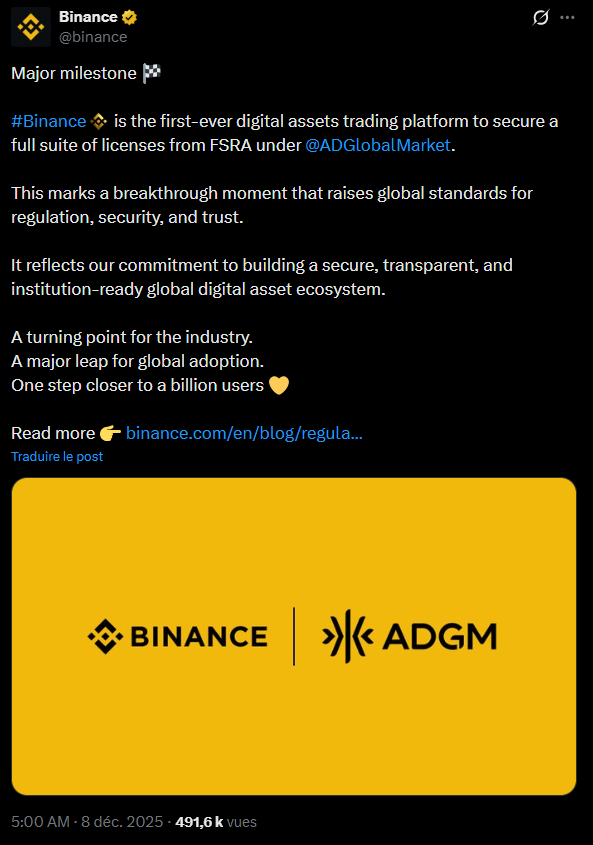 Après des années de spéculation, le géant des cryptomonnaies Binance a finalement choisi Abu Dhabi pour poser ses valises comme base d’opérations. Cette décision marque une étape majeure pour l’entreprise, qui a obtenu trois licences cruciales de la Financial Services Regulatory Authority (FSRA) d’Abu Dhabi, couvrant ses activités d’échange, de compensation et de courtage.