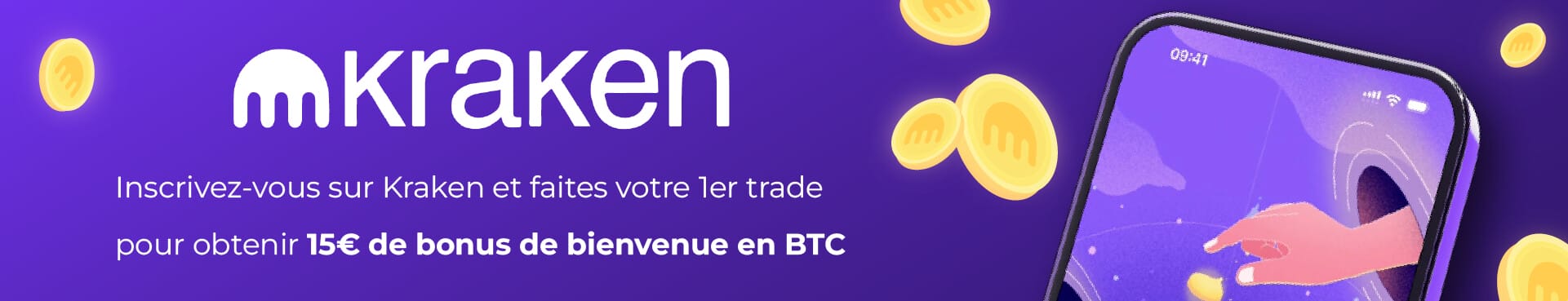 Inscrivez vous sur Kraken et obtenez 15€ en bonus de bienvenue