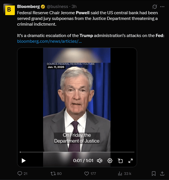 Le dimanche 11 janvier 2026, le président de la Réserve fédérale (Fed), Jerome Powell, a publié une déclaration d'une gravité sans précédent. Il y révèle que le département de la Justice (DOJ) a émis des citations à comparaître devant un grand jury, menaçant la Fed d'une inculpation pénale. Cette offensive judiciaire marque un point de rupture historique dans les relations entre la Maison-Blanche et l'institution chargée de la politique monétaire américaine.