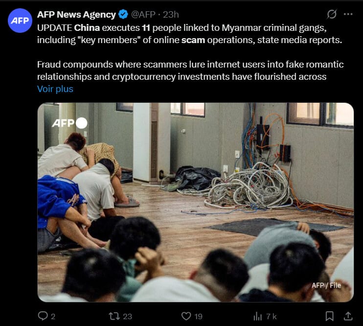 Le 29 janvier 2026, la Chine a procédé à l'exécution de onze membres du syndicat criminel de la famille Ming. Ce groupe mafieux, basé à Laukkaing dans le nord du Myanmar, était à la tête d'un vaste empire spécialisé dans la cybercriminalité et les jeux d'argent illégaux sur fond de crypto. Cette décision judiciaire marque l'aboutissement d'une campagne de répression d'envergure menée par Pékin contre les réseaux de traite d'êtres humains et d'extorsion opérant aux frontières de l'Asie du Sud-Est.