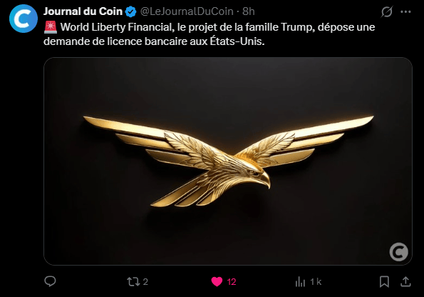 Le projet de finance décentralisée (DeFi) soutenu par la famille de Donald Trump, World Liberty Financial (WLFI), vient de franchir une étape réglementaire décisive en ce début d'année 2026. La société a officiellement déposé une demande auprès de l'Office of the Comptroller of the Currency (OCC) afin d'obtenir une charte de banque fiduciaire nationale. Cette démarche vise à placer ses activités, et particulièrement son stablecoin USD1, sous la supervision directe du gouvernement fédéral.