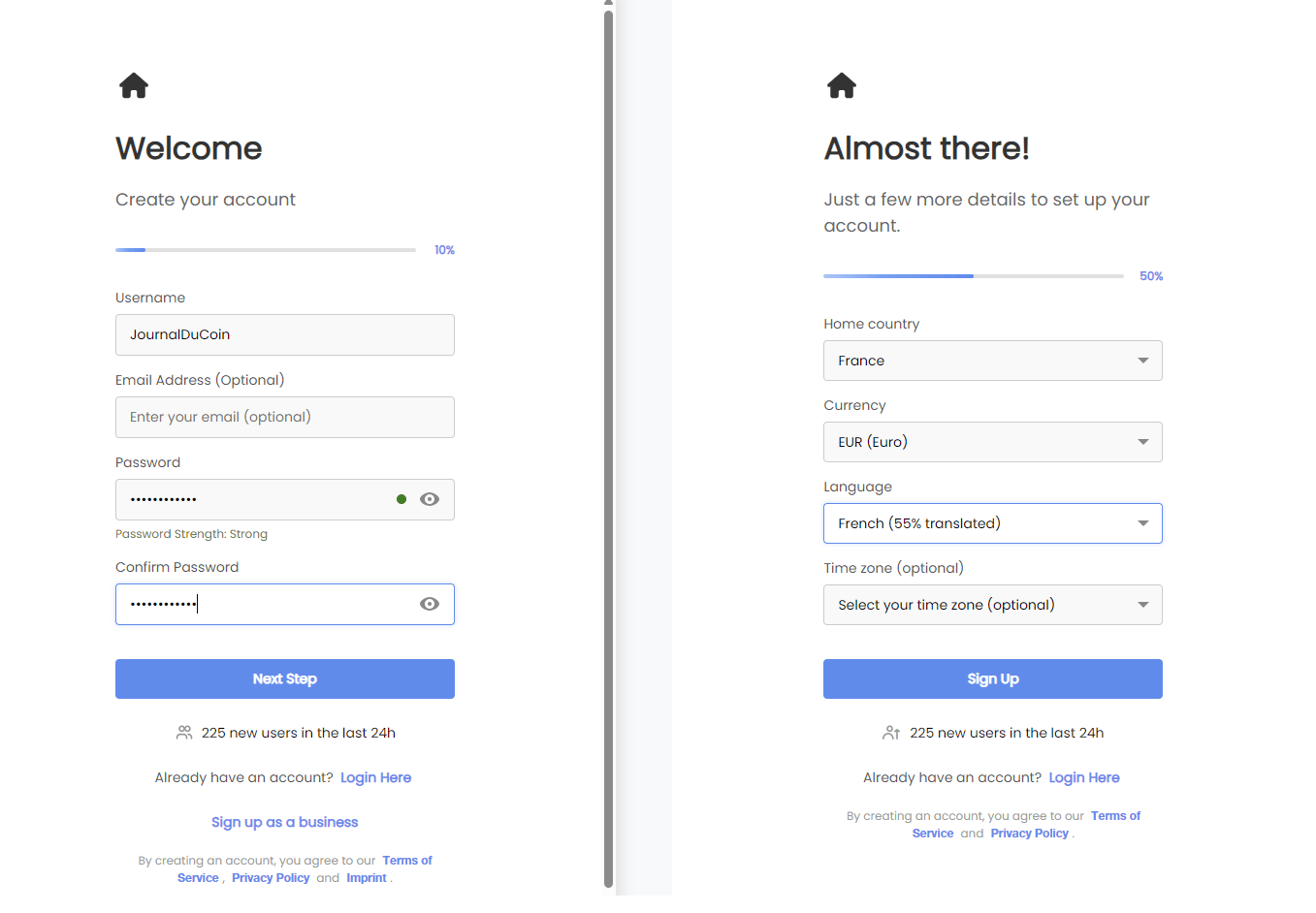 Informations à fournir pour s'inscrire sur CoinTracking