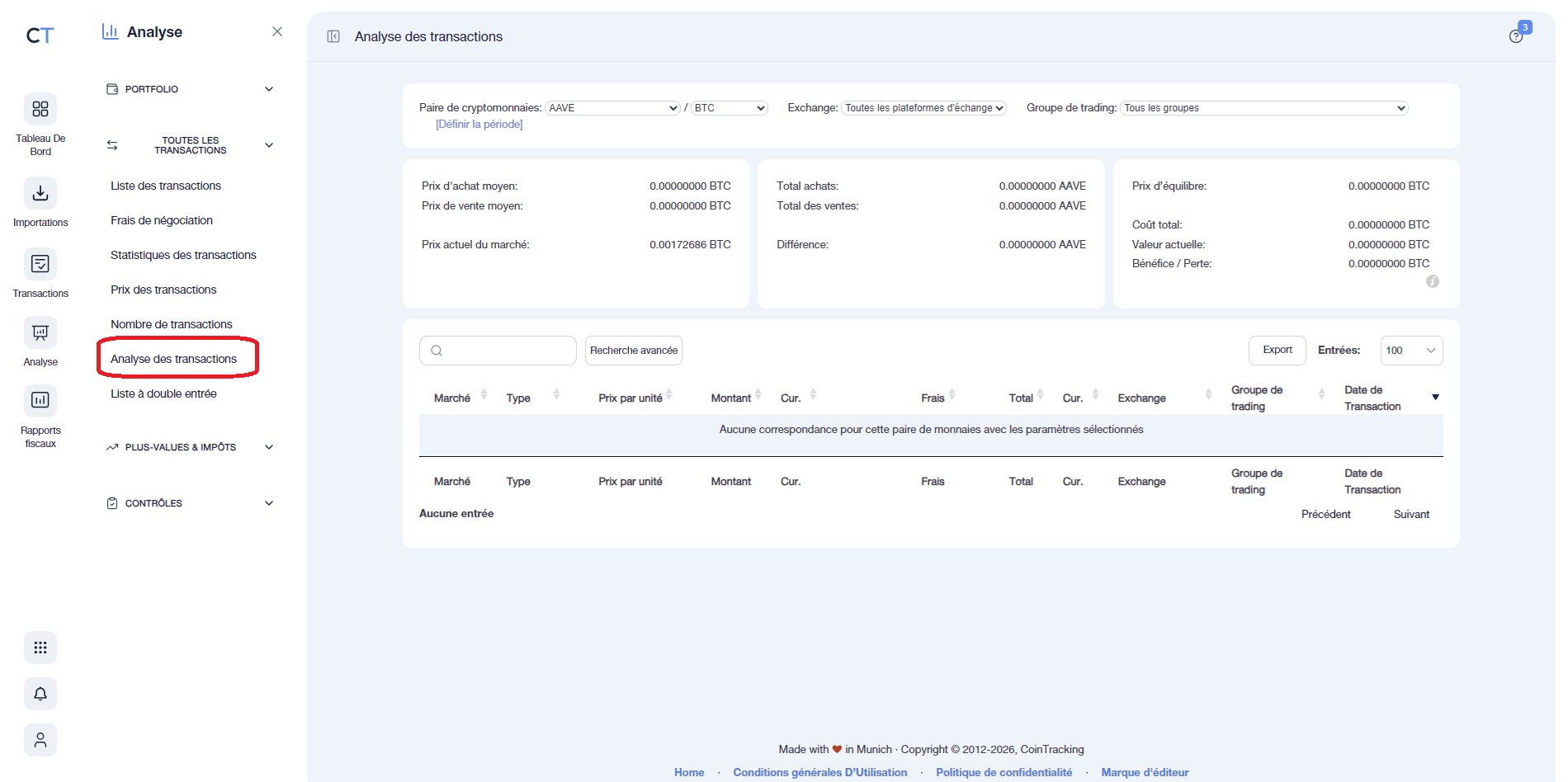 Analyse des transactions sur CoinTraking
