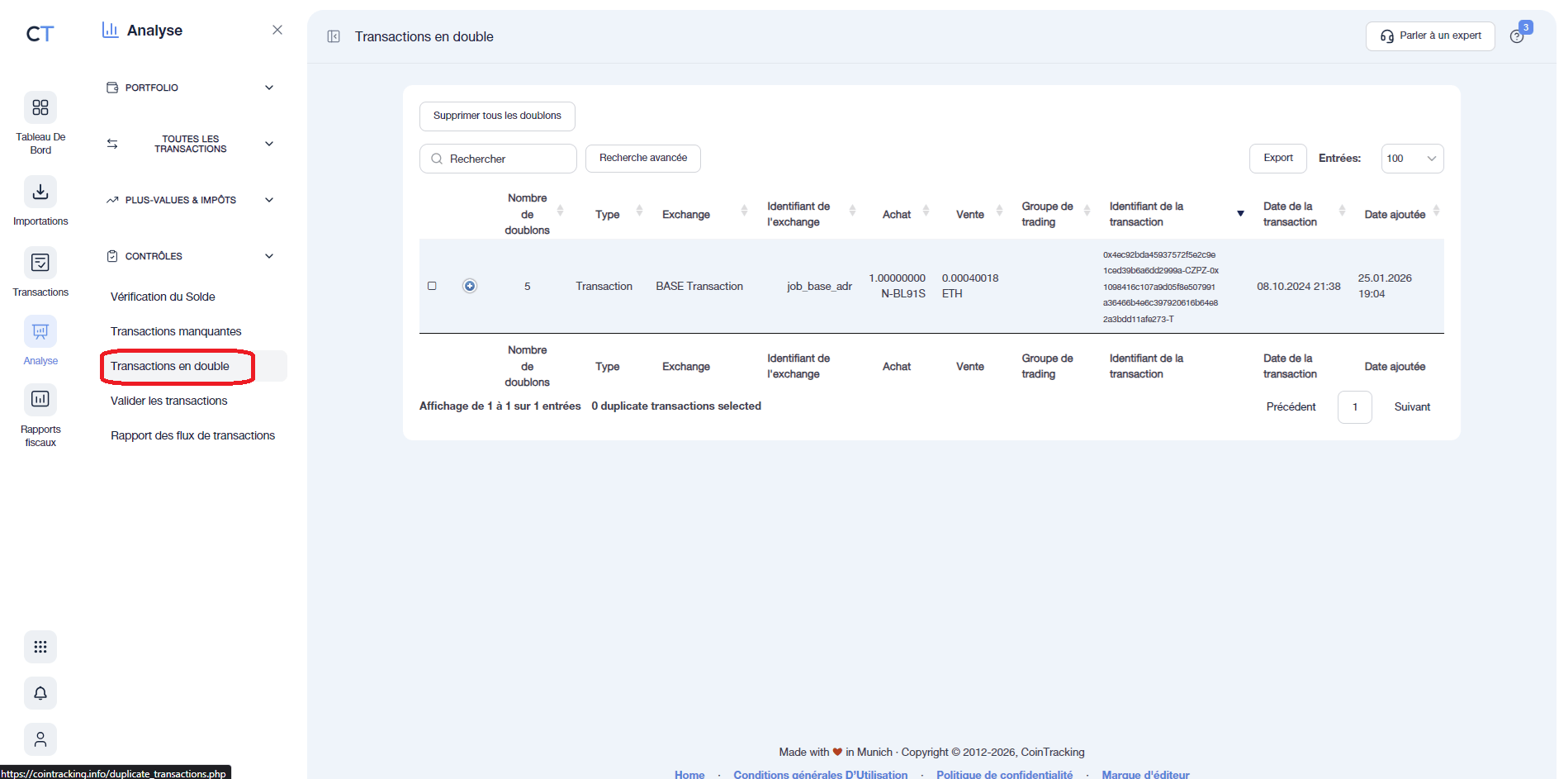 Transactions en double sur CoinTraking