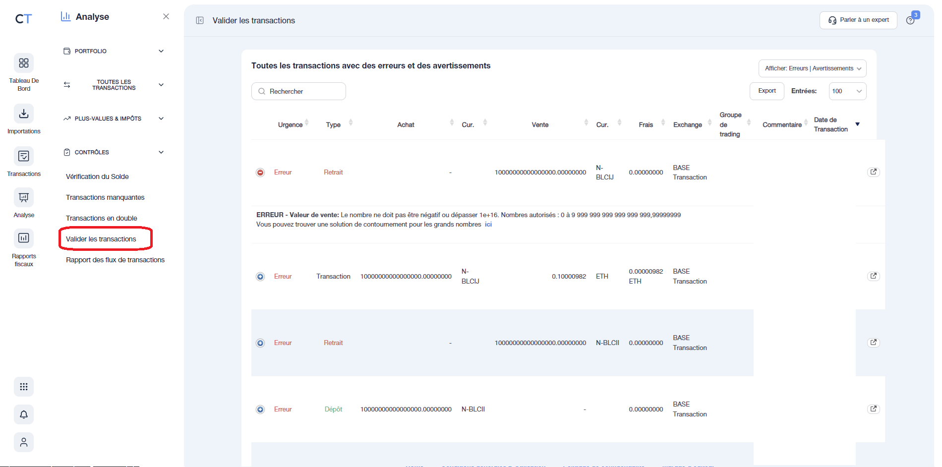 Valider les transactions sur CoinTraking
