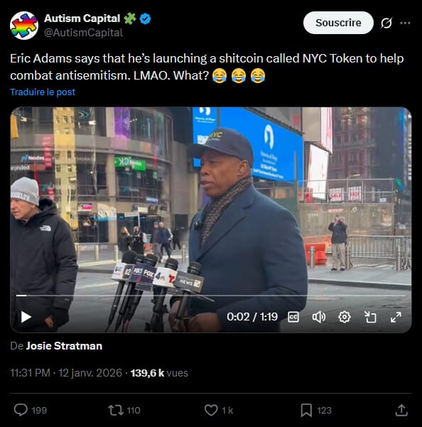 Eric Adams, l’ancien maire de New York, vient de dévoiler son tout nouveau projet crypto : le NYC Token. Ce jeton, qui n’est pas encore lancé, a pour objectif de financer des initiatives « contre l’antisémitisme et l’anti-américanisme », tout en promouvant la technologie blockchain auprès des enfants. Cependant, de nombreuses questions restent en suspens.