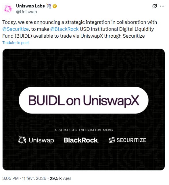 L’alliance de BlackRock, Uniswap et Securitize permettre d’échanger le fonds tokenisé BUIDL sur le célèbre DEX.