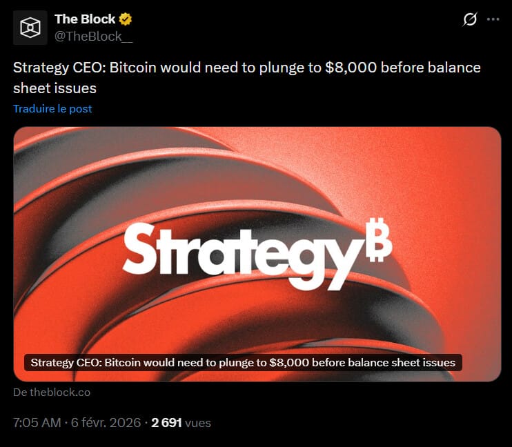 Alors que le bitcoin vient de traverser l'une de ses pires tempêtes, chutant brutalement vers les 60 000 $, la société Strategy a dévoilé ce jeudi 5 février 2026 des résultats financiers pour le quatrième trimestre 2025 qui donnent le tournis. Pourtant, malgré une perte nette record, ses dirigeants affichent une sérénité totale et voici pourquoi. 