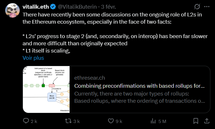 Le fondateur d'Ethereum, Vitalik Buterin, a frappé un grand coup ce mardi 3 février 2026. Dans une déclaration majeure, il a annoncé que la vision originelle des couches secondaires (Layer-2) comme de simples « extensions de mise à l'échelle » ne fait plus sens aujourd'hui. Ce virage stratégique s'accompagne d'un soutien financier personnel massif alors que la Fondation Ethereum entre dans une phase de rigueur budgétaire inédite.
