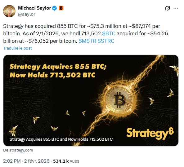 Strategy et Michael Saylor continue d’acheter du Bitcoin, envers et contre tout.