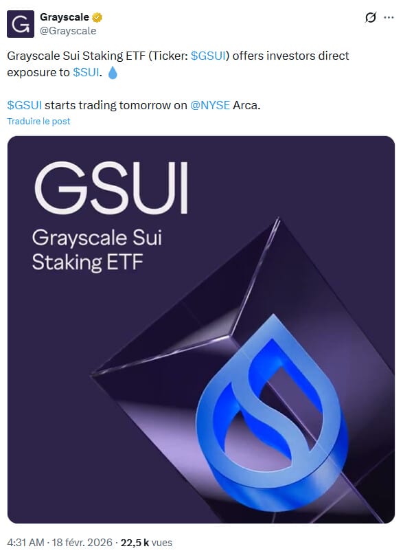 Grayscale  lance son ETF Sui avec staking intégré (GSUI).