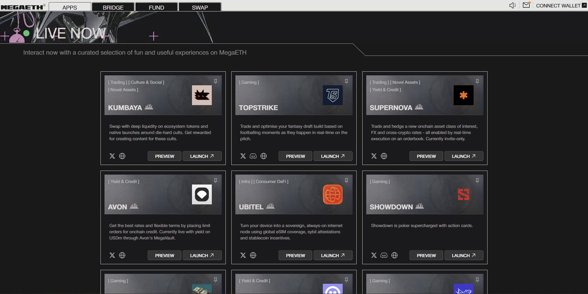 Liste des dApps sur MegaETH