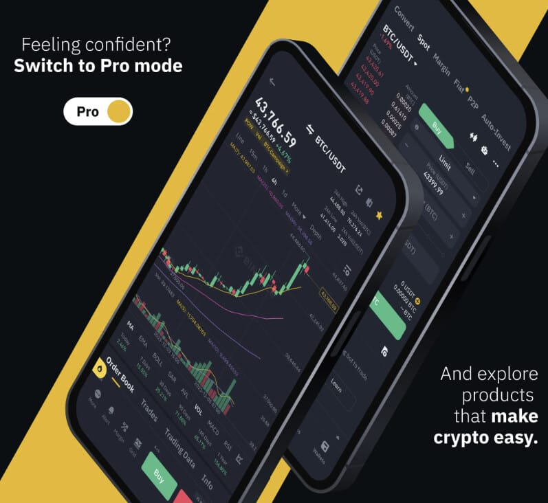Binance propose un mode Pro et un mode Lite