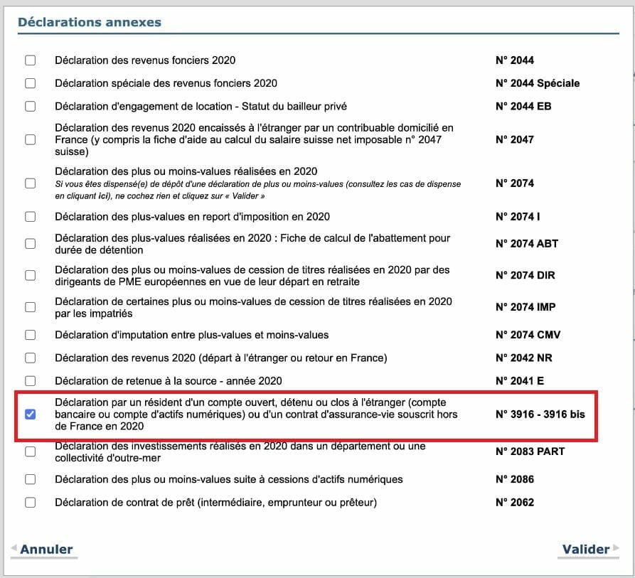 capture d'écran du formulaire 3916 – 3916-bis.
