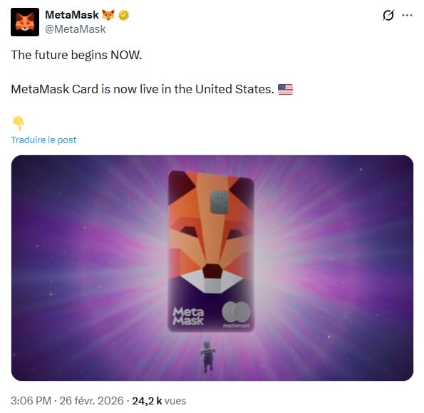 MetaMask lance sa carte de débit crypto aux USA avec Mastercard.