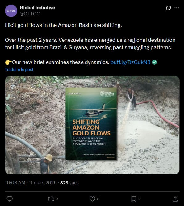 Le bassin amazonien connaît une mutation structurelle de ses flux financiers et miniers. Alors que le Venezuela servait historiquement de point de départ pour l'exportation de l'or, le pays s'est transformé en une destination régionale majeure pour le métal précieux illicite au cours des deux dernières années. Cette inversion des courants d'échange, documentée par la Global Initiative Against Transnational Organized Crime (GI-TOC), modifie les équilibres entre le Brésil, le Guyana et le Venezuela. Dans ce contexte, l'utilisation de cryptoactifs, et plus particulièrement du stablecoin Tether (USDT), devient un rouage essentiel pour faciliter les transactions et contourner les sanctions internationales pesant sur l'économie vénézuélienne.