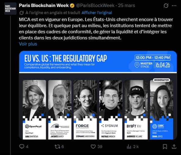 L'édition 2026 de la Paris Blockchain Week, qui se tient les 15 et 16 avril au Carrousel du Louvre, témoigne d'une mutation notable de l'infrastructure financière mondiale. Alors que les éditions précédentes privilégiaient l'innovation technologique brute, ce sommet se concentre désormais sur l'intégration des actifs numériques dans les bilans institutionnels. Avec 10 000 décideurs attendus, l'édition 2026 servira de plateforme de dialogue entre les régulateurs européens et les géants de la finance traditionnelle. Cette convergence reflète une maturité comparable aux marchés financiers établis, où la blockchain n'est plus une curiosité de laboratoire, mais un rail de règlement et de conservation pour les banques de premier plan.