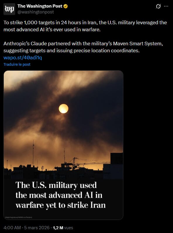 L'attaque conjointe menée par les États-Unis et Israël contre l'Iran le 28 février 2026 restera dans les annales comme la première offensive militaire de grande ampleur largement orchestrée par l'intelligence artificielle. Si le volet diplomatique et humain a fait les gros titres, les révélations du Financial Times, du Washington Post et du Wall Street Journal mettent en lumière une réalité plus technologique : une « kill chain » (chaîne de frappe) accélérée par les algorithmes de Palantir et d'Anthropic, soutenue par l'infrastructure spatiale Starshield de SpaceX.