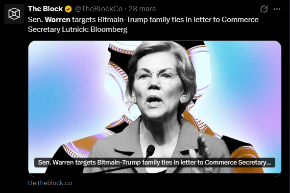 L'administration américaine intensifie son examen des technologies étrangères au sein des infrastructures critiques. La sénatrice Elizabeth Warren a formellement sollicité le Département du Commerce pour obtenir des clarifications sur les risques de sécurité nationale associés à Bitmain Technologies Ltd. Dans une lettre adressée au secrétaire au Commerce Howard Lutnick, la démocrate du Massachusetts souligne des menaces potentielles d'espionnage et une vulnérabilité accrue du réseau électrique national. Cette démarche s'inscrit dans un contexte de tensions technologiques persistantes entre Washington et Pékin, où le matériel de minage de cryptomonnaies devient un nouvel enjeu de souveraineté.