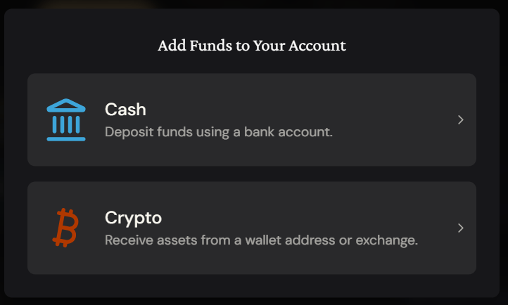 On peut alimenter le compte en fiat ou en crypto