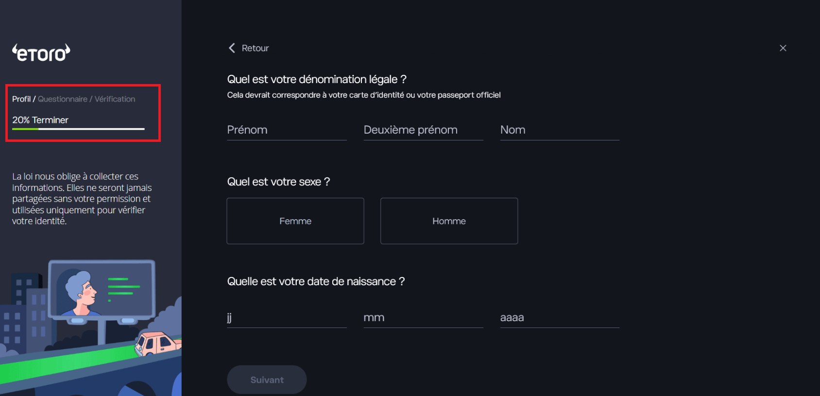 Vous devez passer un KYC pour trader en argent réel