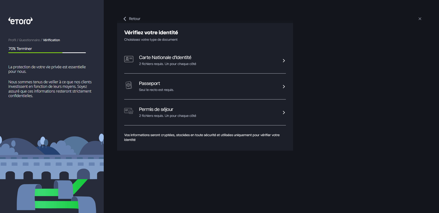 Il est possible de prendre en photo ses document d'identité ou de les uploader.