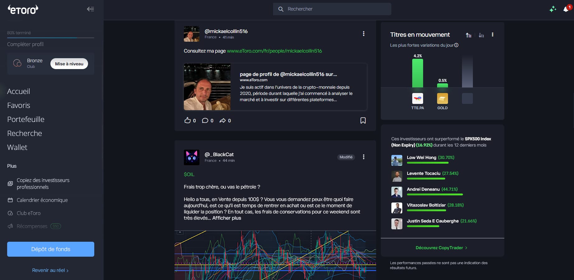 Pour les investisseurs qui veulent rester informés sur la planète finance, le fil d'actualités d'eToro est une mine d'information sur Bitcoin ou encore les altcoins
