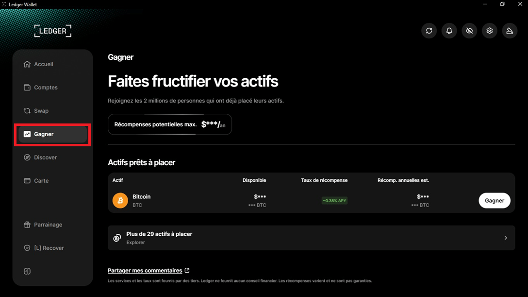 Ledger permet de générer des revenus passifs avec des cryptos.