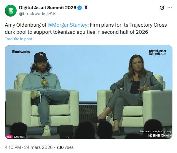 Morgan Stanley adopte la crypto, notamment les actions tokenisées dès cette année 2026.