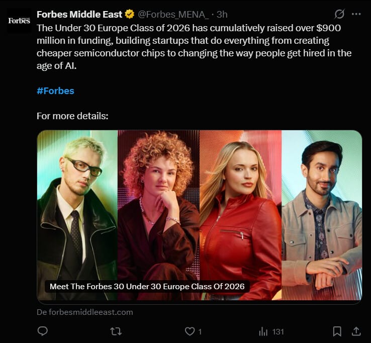 Le magazine Forbes a publié, le 14 avril, son classement annuel « 30 Under 30 Europe », mettant en lumière les jeunes fondateurs et chercheurs dont l'activité influence désormais les structures économiques et scientifiques. Cette édition souligne une tendance claire : l'intégration croissante de l'intelligence artificielle et des technologies décentralisées dans des secteurs traditionnels comme la santé ou la recherche industrielle. Alors que les levées de fonds dans les secteurs technologiques ont atteint 5,6 milliards de dollars au premier trimestre 2026 selon les données de Messari, ces jeunes dirigeants captent une part notable de ces capitaux pour financer des solutions opérationnelles.